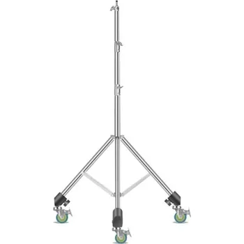 Heavy Duty Ocelový Stativ Tripod 280 cm Mobilní na Kolečkách s Měkčeným Dorazem