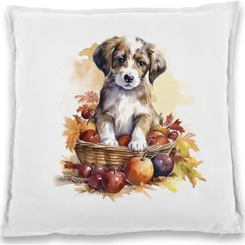 Dekorativní polštářek Polštářek Pejsek v košíku, Barva Bílá, Velikost 40×40 cm, Canvas Bavlněný polštář Bezvatriko.cz 2129