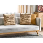 Sada 2 dekorativních polštářů béžová juta bavlna 45 x 45 cm odnímatelný potah se zipem geometrický vzor boho styl bytové doplňky Beliani