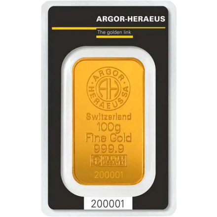 Investiční zlato - zlatý slitek 100g Argor Heraeus SA