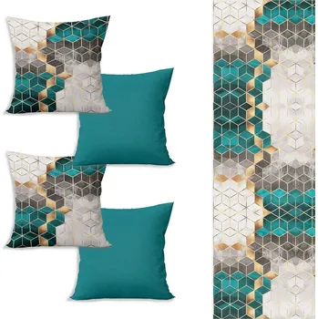 Povlak na dekorativní polštářek Set běhounu na stůl a 4 povlaků na polštáře Optic - Minimalist Cushion Covers ID_1467482