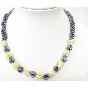 Náhrdelník Náhrdelník Hematit s limetkově zelenými květy