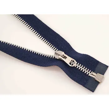 Extra silný kovový zip č.8 s niklovými zuby - motorkářský - více délek 60 cm světlý nikl dělitelný tmavě modrý