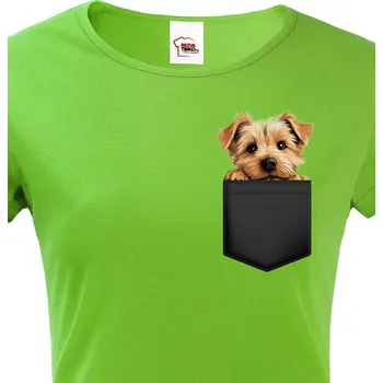 Dámské tričko Dámské tričko Norfolkský teriér v kapsičce, Barva Zelená, Velikost XL, Canvas Dámské tričko s krátkým rukávem Bezvatriko.cz 2283