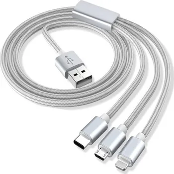 Datový kabel USB kábel 3v1 nylonový do microUSB / USB-C / lightning