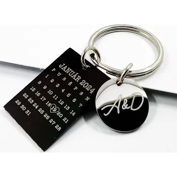 KLÍČENKA DUO S GRAVÍROVÁNÍM - OBDÉLNÍK ČERNÝ + KRUH