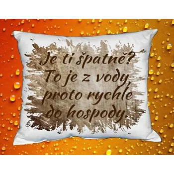 Dekorativní polštářek Polštář Je ti špatně ? To je z vody, proto rychle do hospody hnědý