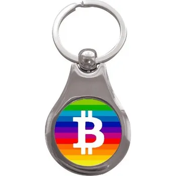 Přívěsek na klíče kolečko s potiskem Bitcoin duha klíčenka