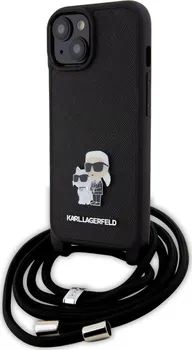 Pouzdro na mobilní telefon Karl Lagerfeld Saffiano Nylon Crossbody Metal Karl and Choupette pro Apple iPhone 15 černý