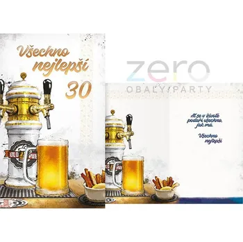 Přání s textem narozeninové 30 + obálka - pivo