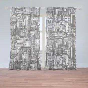 Záclona Záclony Kreslené mrakodrapy: 2 ks - 150x250 cm - Sablio