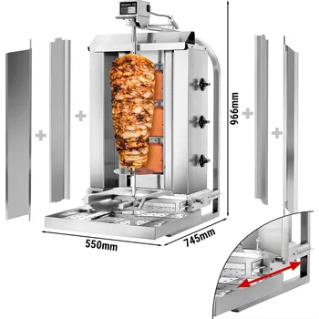 Kuchyňský gril G.Gastro Gril na gyros/kebab - 3 hořáky (pohyblivé) - max. 40 kg - vč. ochranného plechu a křídlových dvířek