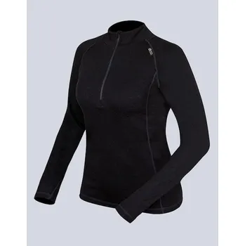 Dámské tričko GINA dámské triko se zipem s dlouhým rukávem dámské, dlouhý rukáv, šité, jednobarevné Merino Bamboo 88015P - černá L, vel. L, černá