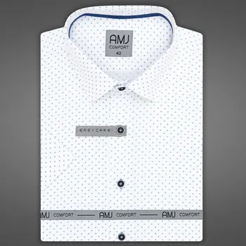 Pánská košile AMJ bavlněná, bílá s tečkovanými křížky VKSBR1287, krátký rukáv, slim-fit, vel. 42