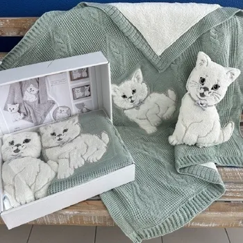 Dětská deka Texicop s.r.o. Pletená dětská deka s plyšákem barva: olivová