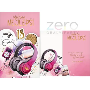 Přání s textem narozeninové otočné + obálka - sluchátka