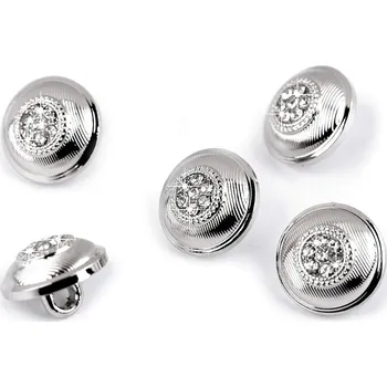 Knoflík Kovový knoflík s kamínky velikost 16", barva nikl crystal