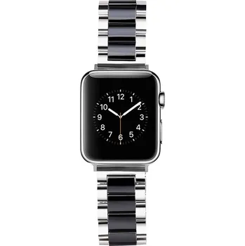 Řemínek na hodinky AW Keramický dvoubarevný řemínek na Apple Watch - Stříbrno černý Šířka uchycení řemínku: 44/45/46/49mm, Barva: Stříbrná-černá IR-AWKER05