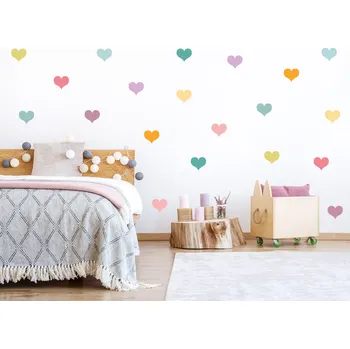 Samolepící dekorace Pastelová srdíčka samolepky na zeď 50 ks 12x11 cm