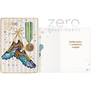 Přání s textem narozeninové + obálka - kopačky