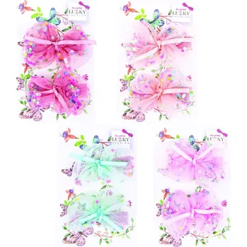 Lukky Fashion Klipy mašle s flitry, dvojbalení - světle růžová