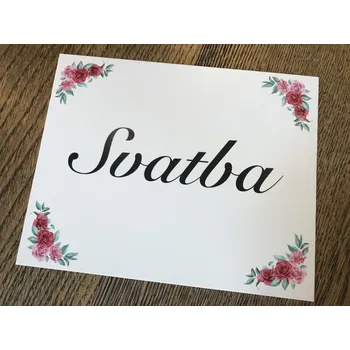 Svatební dekorace Svatba-eshop Cedulka Svatba s růžemi - cedulka na svatební výzdobu