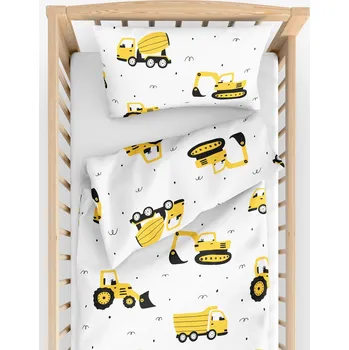 Povlečení Dětské bavlněné povlečení do postýlky - Bagry a stavební auta 90 x 130 a 40 x 60 cm