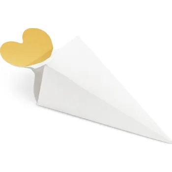 Svatební dekorace PartyDeco Papírové krabičky kornoutky se zlatým srdcem 6 ks