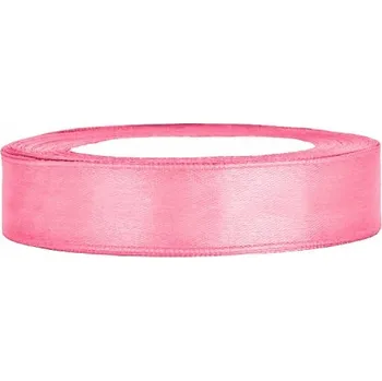Stuha PartyDeco Stuha saténová růžová 12 mm x 25 m - růžové saténové dekorační stuhy 1,2 cm x 25 m na svatební vývazky