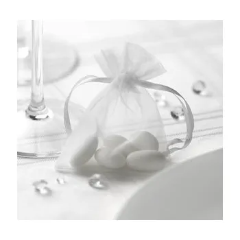 Svatební dekorace PartyDeco Sáček z organzy bílý 10 ks - organzový pytlíček na svatební mandle a dárečky pro hosty