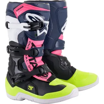 Moto obuv Boty TECH 3S YOUTH 2022, ALPINESTARS, dětské (černá/modrá/růžová/žlutá fluo) - 42