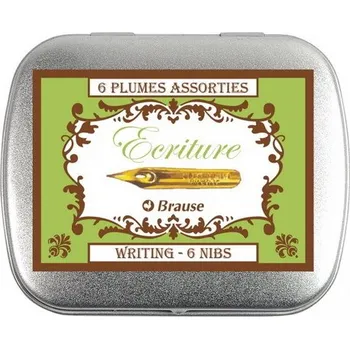 Umělecký štětec Brause - Metal box Writing Nibs - kovová krabička se 6 perky pro psaní
