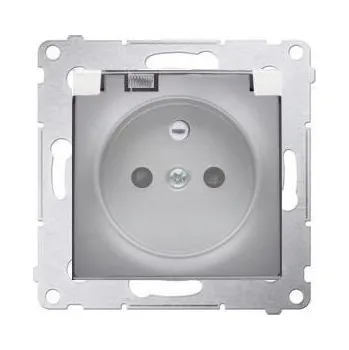 Elektrická zásuvka Zásuvka 250 V Simon 54 premium IP44 s clonkami modul stříbrná