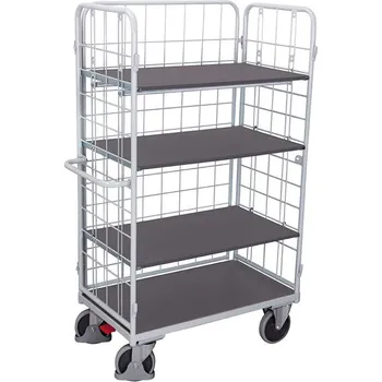 Plošinový vozík Vysoký etážový vozík VARIOfit s třemi bočními stěnami, čtyři police, 1000 x 700 mm, nosnost 500 kg, barva šedá RAL7035 /deska šedá