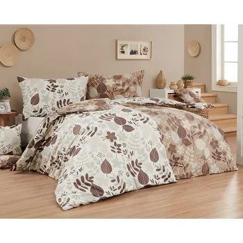Povlečení Povlečení Matějovský VALERY, rostlinný motiv, béžovo-hnědá, krep, 140x200cm + 70x90cm