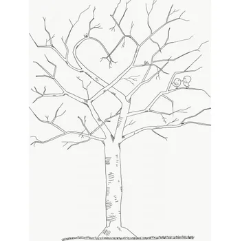 Svatební dekorace Svatba-eshop Svatební strom černobílý s ptáčky A4 - svatební stromy
