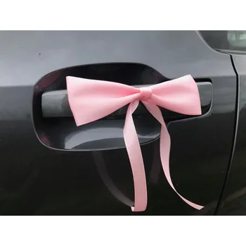 Svatební dekorace Svatba-eshop Saténová mašle světle růžová se stuhou k nalepení - dekorace na svatební auto