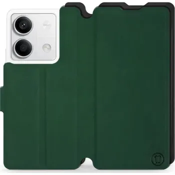 Pouzdro na mobilní telefon Flipové pouzdro Mobiwear Semiš - Xiaomi Redmi Note 13 5G - Zelené & Černé (Knížkové semišové flip pouzdro, obal, kryt na mobil Xiaomi Redmi Note 13 5G - Zelené & Černé, materiál semiš + TPU, ochrana 360°, stojánek, silikonová vanička, magnetické zavírání)