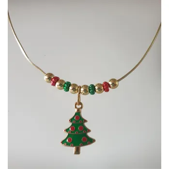 Vánoční dekorace Vánoční náhrdelník - Vánoční stromek - smalt