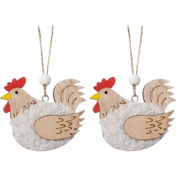 Vánoce Dřevěná dekorace, závěs, KOHOUTI, 7,5x6,5 cm, 2ks/bal.