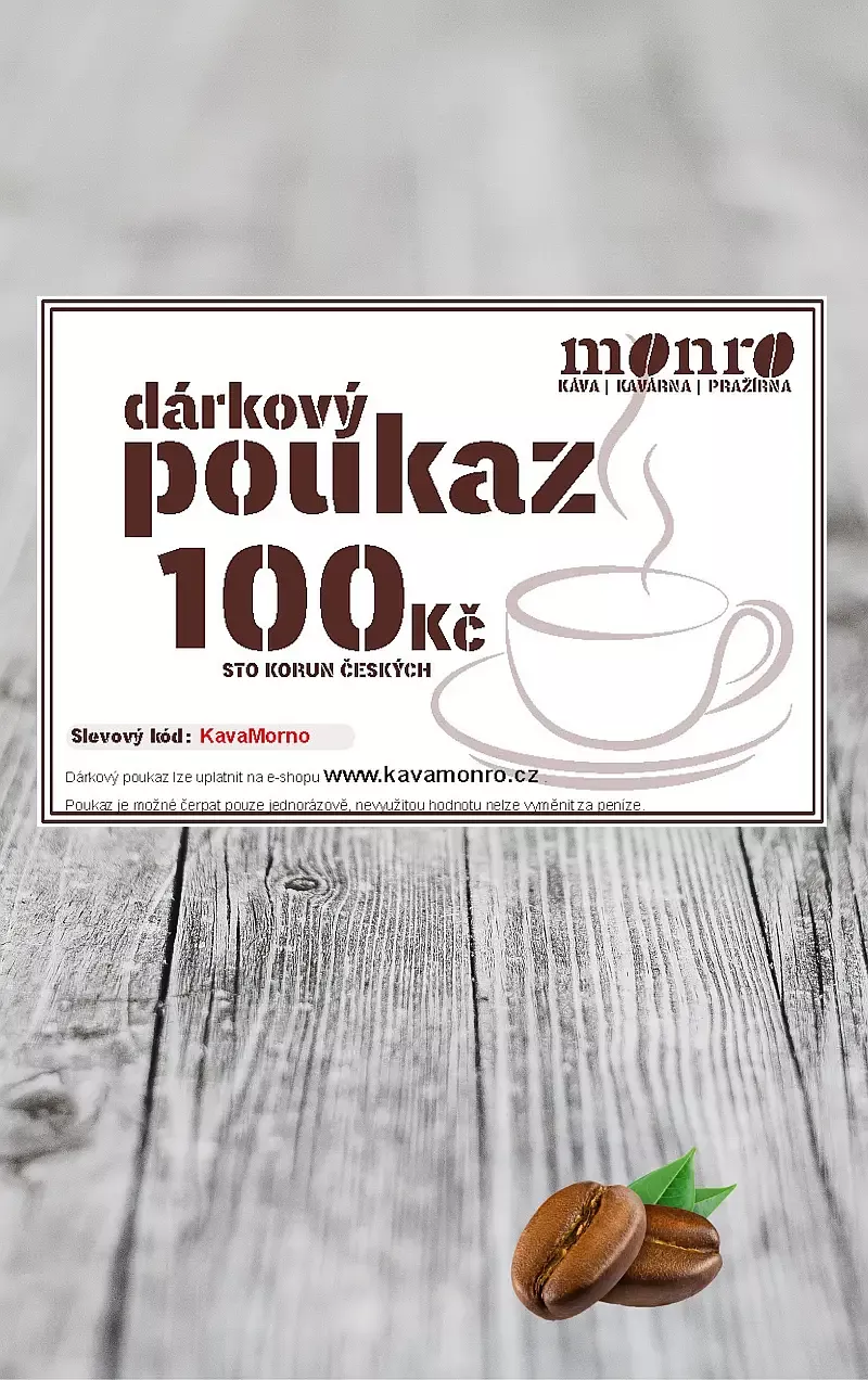 Dárkový poukaz na nákup čerstvě pražené kávy 100Kč