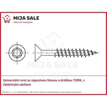 Vrut P 5x 35 - A2 nerez - Univerzální vrut se zápustnou hlavou a TORX, s částečným závitem