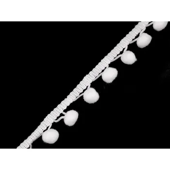 Prýmek šíře 30 mm s bambulkami Ø13 mm návin 18 m - 12 bílá