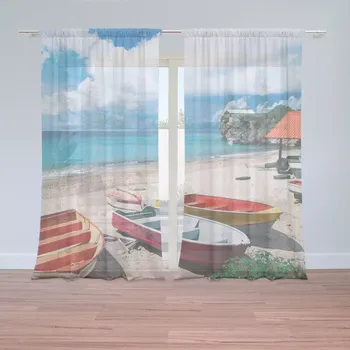 Záclona Záclony Loďky na pláži: 2 ks - 150x250 cm - Sablio