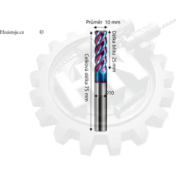 Fréza Monolitní tvrdokovová stopková fréza 4-břitá Ø10x25xD10x75L 60HRC