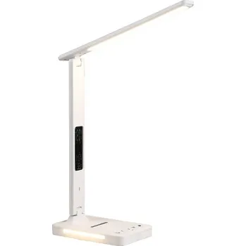 Lampička Kožená stmívatelná LED stolní lampa s displejem 7W 350lm, CCT, bezdrátová nabíječka, bílá