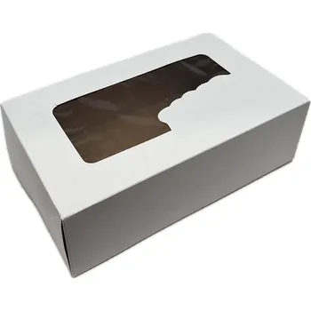 Obalový materiál Papírová krabička na dezerty bílá s okénkem 25x15x8 cm