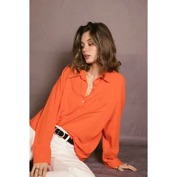 Dámská košile Lněná propínací košile oversize Sarah John Paris M2080 barva: oranžová, velikost: Univerzální-jedna velikost