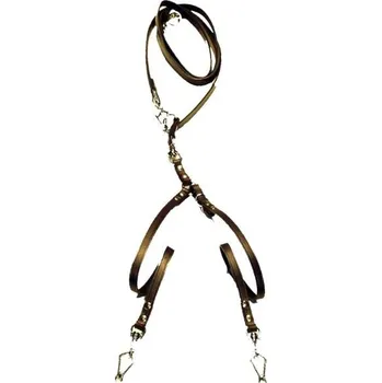 Vodítko pro psa Vypouštěcí vodítko pro 2 psy z ploché kůže barva přírodní