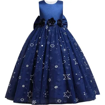 Dívčí šaty Čína Dívčí elegantní šaty s bohatě zdobenou, nabíranou sukní Barva: modrá, Velikost: 130 (6 let)